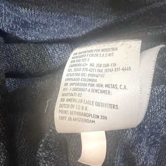 American Eagle L V‑Neck Sweater Navy Black Stripe Knit Fall Layering - Picture 9 of 10